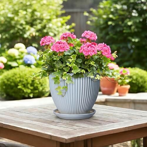 8 Inch Plant Pot Indoor, Ceramic Flower Pots with Drainage Hole and Saucer, Round Plant Pot for Indoor House Plants, Modern Plant Pot Indoor, Office Home Decor, House Warming Gifts, Light Blue - Image 4