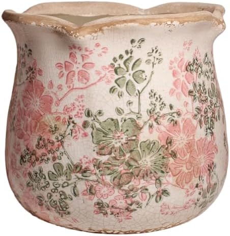 Ceramic Pots for Plants, Pink Colorful Vintage Plant Pot with Drainage Hole by XiaanJiaju