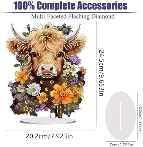 Diamond Painting Kits for Adults Beginners, 5D Full Drill Highland Cattle Crystal Art Desktop Ornament, DIY Single Sided Home Office Desk Decor, Creative Craft Gift Set with Tools - Image 2