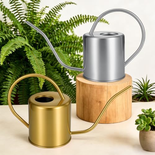 Plant Watering Can, 50 oz / 1500 ml Stainless Steel Metal - Modern Decorative with Long Spout for Indoor Potted Plants, Bonsai, Garden Flowers, Silver - Image 2