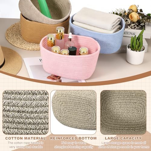 uxcell Small Woven Basket, 8.3x5.9x4.7 Inch Rectangular Rope Basket Decorative Gift Chest Box Cute Mini Woven Storage for Organizing Shelf Storage Bedroom Home Decor, Light Gray - Image 3