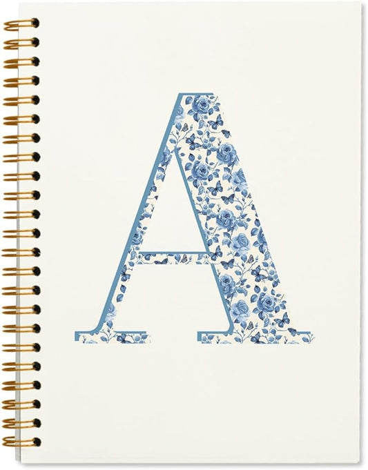Blue Cute Initial Notebook Journal Diary Libretas Escolares A, Cute Preppy Aesthetic Personalized Notebook Gifts for Teen Girls Women Kids,Preppy Blue Aesthetic School Supplies for Girls 5.5x8.3
