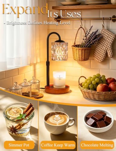 Briever Dimmable Candle Warmer Lamp with Timer, Height Adjustable Electric Candle Wax Warmer, Birthday Gifts for Women Mom, House Warming Gifts New Home Decor, Solid Wood Base, Walnut Champagne - Image 6