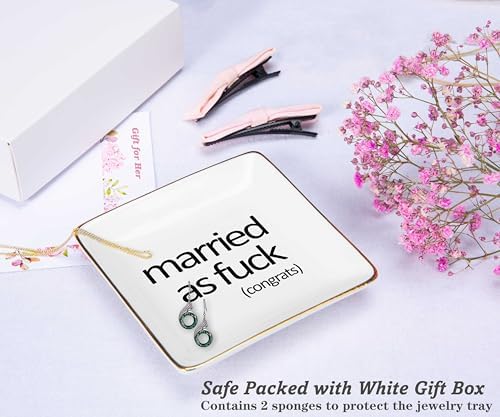 Married as Fuck-Funny Engagement Gifts-Wedding Gift for Bride-Bride to Be-Newly Engaged-Bridal Shower Gifts for Her-Bachelorette Party Gifts for Women-Ceramic Jewelry Tray Trinket Holder Ring Dish - Image 2