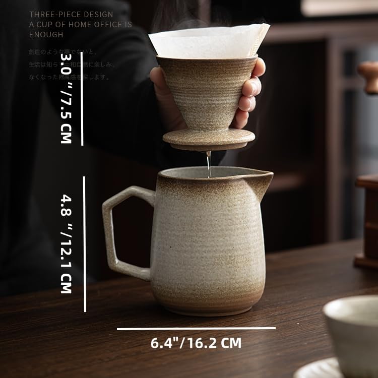 Pour Over Coffee Maker,Ceramic Coffee Maker With 100 pcs Paper Filter，16oz/480ml Pour Over Coffee Dripper (Off White) - Image 2
