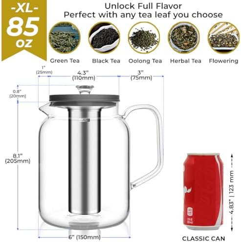Aquach 85oz Glass Teapot Stovetop Safe with Loose Leaf Tea Steeper - Image 4
