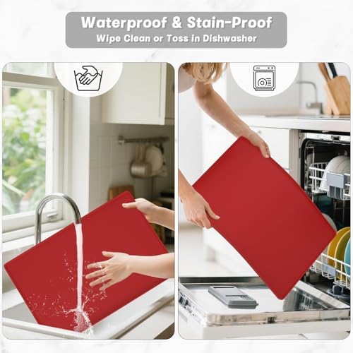 Rnivvi Silicone Coffee Mat, 12" x 19" Waterproof Raised Edge Coffee Bar Mats for Espresso Machine Station Accessories, Heat Resistant Dish Drying Pad for Kitchen Counter, Rubber Bar Decor Pad, Red - Image 7