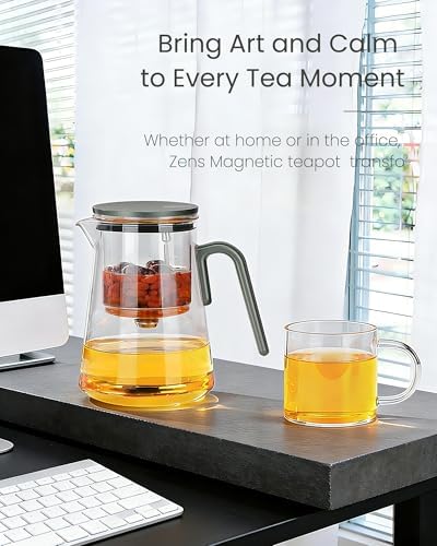 ZENS Magnetic Glass Infuser Teapot with 2 Cups for Loose Tea Steeper, 34oz - Image 7