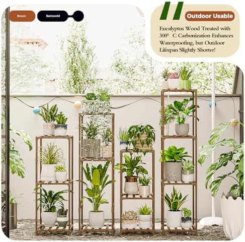 Bamworld Plant Stands Indoor 4 Sets Plant Shelves Outdoor - Image 2