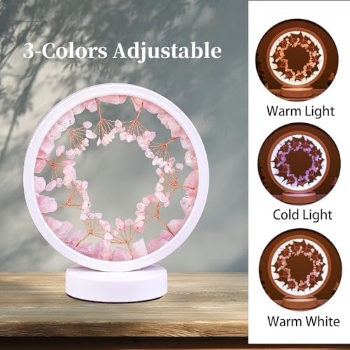 Runyangshi Lotus Lamp Natural Crystal Lamp, Tree of Life 3 Color Dimmable Crystal Wreath Light, Table Decor Spiritual Housewarming Gift(Rose Quartz) - Image 2