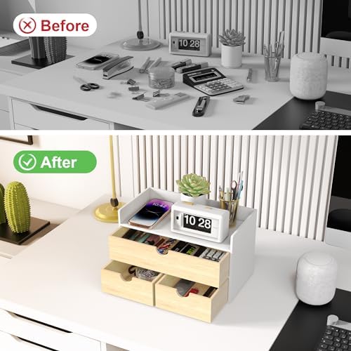 Bamboo Desk Organizer with Drawers, Desktop Storage for Office Supplies - Image 4