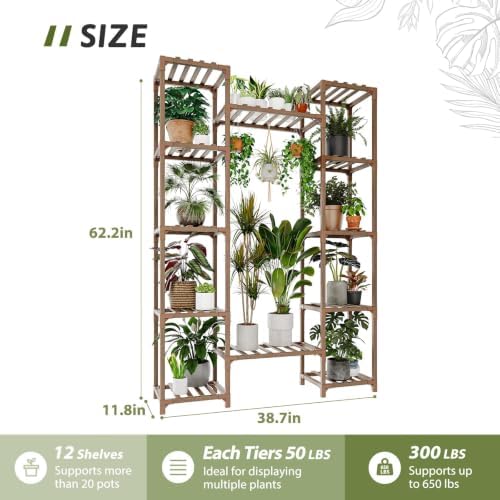GENTINGBRO Plant Stand Indoor Outdoor 62.2“ Tall Plant Shelf Large Tiered Flower Stands for Multiple Display Wood Hanging Planter Holder for Living Room Garden Balcony Patio Decor - Image 2