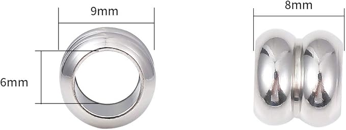 Stainless Steel Spacer Beads 8x9mm Double Threaded Loose Charm Caps Beads for DIY Jewelry Making 10pcs with 6mm Hole