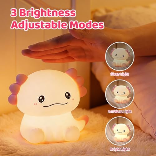 Axolotl LED Night Light, Silicone Touch Lamp for Bedroom with 7 Colors Timer and Dimmable 3-Level Squishy Warm Cute Night Lights, Rechargeable Animal Lamp for Bedroom Decor Birthday Gift - Image 2