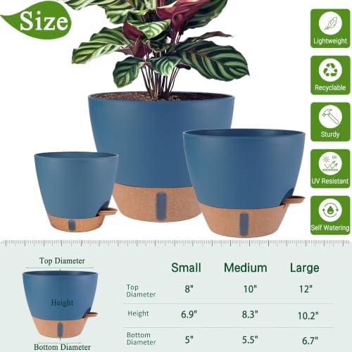12/10/8 inch Plant Pots, Large Plastic Self Watering Planters - Image 3