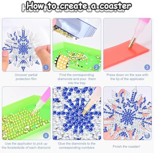 Demonwer 8 Pieces Snowflake Diamond Art Coasters Kits DIY Christmas Diamond Coasters with Holder 5d Snowflake Diamond Dot Coaster for Adults Diamond Painting Kits Supplies - Image 2
