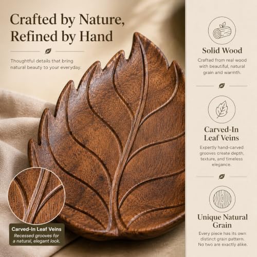 Hand Carved Leaf Tray, Wooden Catchall for Keys and Jewelry - Image 4
