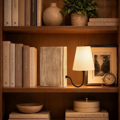 AELS Solid Wood Bookshelf Lamp with Bulb, 3-Color Touch Control Dimmable Table Lamp with Linen Shade, Modern Decorative Bookend Lamp for Bedroom, Office & Bookshelf Decor, White - Image 6