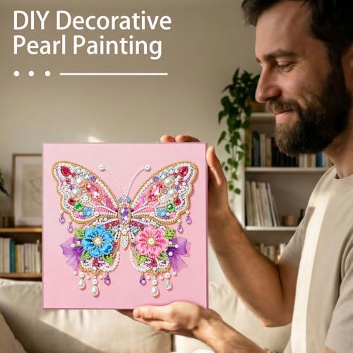 Xylzzuit Pearl Painting Kit with Frame 9.84x9.84IN Colorful DIY Gemstone Pearls Beads Art Craft for Adults Home Desktop Wall Decor (Butterfly02) - Image 4