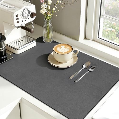 Findosom Dish Drying Mat, 12" x 20" Super Absorbent Coffee Mat, Dark Grey by Findosom