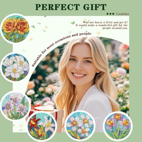 Leatrice 6 Pcs Diamond Art Coasters Small Diamond Painting Kits for Adults - Image 6