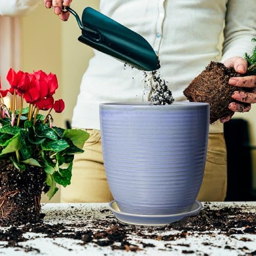 10 Inch Plant Pot - Round Ceramic Planter with Drainage Hole and Plant Saucer Indoor Outdoor for Decoration, Modern Home Garden Office Decor, House Warming Gifts, Blue-Purple - Image 4