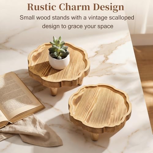 Covzoe 2 Pack Mini Wood Pedestal Stand, 8.5 Inch Small Plant Risers - Image 5