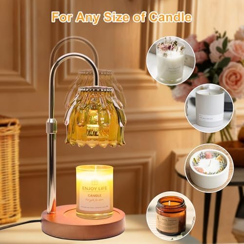 Candle Warmer Lamp with Timer and Dimmer 4-Level Dimmable Flower Light Heat Lamp for Jar Candles Adjustable Height Modern Cute Home Decor for Living Room Bedroom and Best Gift for Friends Lover. Gold - Image 4