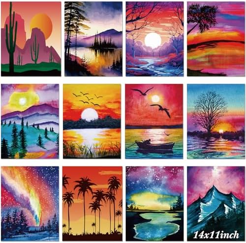 Sherr 12 Pcs Pre Drawn Canvas for Adults,Sunset Landscape,11 x 14 Inch by Sherr