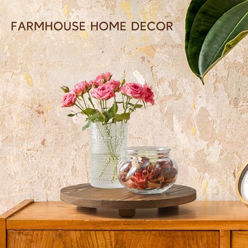 Round Decorative Tray Burnt Wood Bathroom Counter Organizer Pedestal Stand Farmhouse Kitchen Decor Wooden Riser for Soap Dish, Perfume, Candle, Sponge, 10" - Brown - Image 7