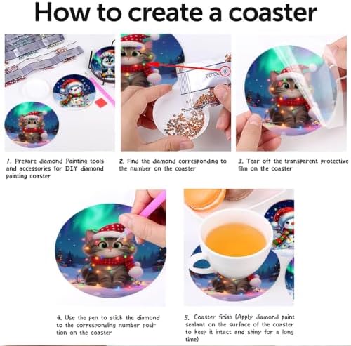 askkqtx 8 Pcs Christmas Diamond Art Coasters Kits with Holder 4x4 Inch - Image 5
