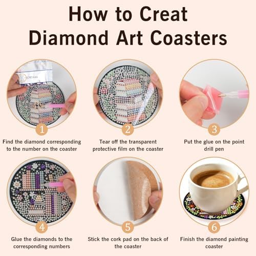 Diamond Art Coasters Kit for Adults, 8PCS Bookshelf Coasters with Holder - Image 5