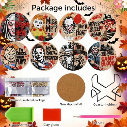 TCDZMYGS Halloween Horror 8 Pcs Diamond Art Painting Coasters Kit,4x4 Inch - Image 3