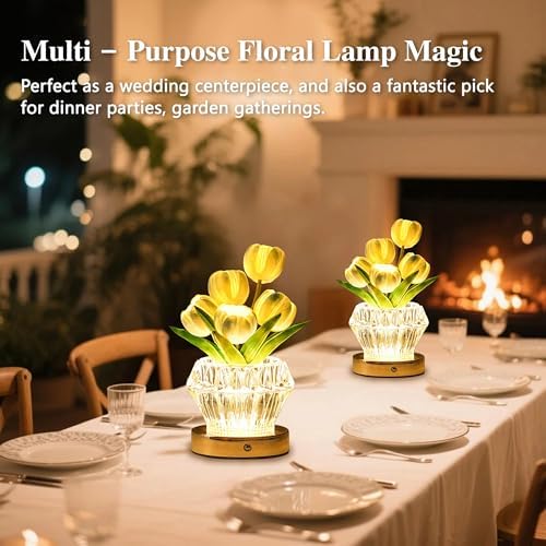 Blue Tulip Flower Lamp Diamond Vase Decor Gifts for Women - Image 6