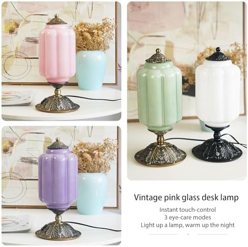 Vintage Pink Milk Glass Touch Bedside Lamp, 3-Way Dimmer, USB-C+A - Image 5
