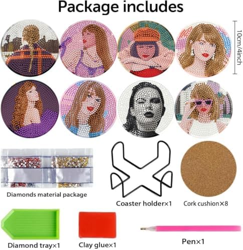 GQYCZZ 8 Pcs Fashion Diamond Art Coaster Set with Diamond Painting Coaster Set and Stand. Suitable for Adults Kids and Beginners. Diamond Art Craft Supplies,Ideal Gift for Adults 4X4IN - Image 2