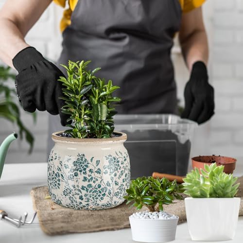 5.9'' Vintage Ceramic Planter, Ice Crack Glaze Teal Floral Pot - Image 5