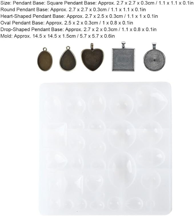 Silicone Mold Alloy Round Oval Heart Shapes Pendant Base Tray for Resin Casting DIY Jewelry Making Kit