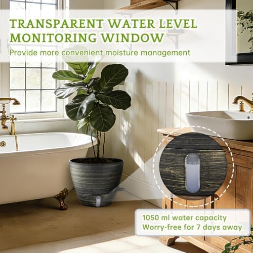 ZMTECH 10 Inch Self Watering Pots for Indoor/Outdoor Plants, Gold Bronze Large Plastic Planter with Water Level Indicator, Drainage Hole & Removable Saucer for Garden Flowers, Deco Plant Container - Image 4