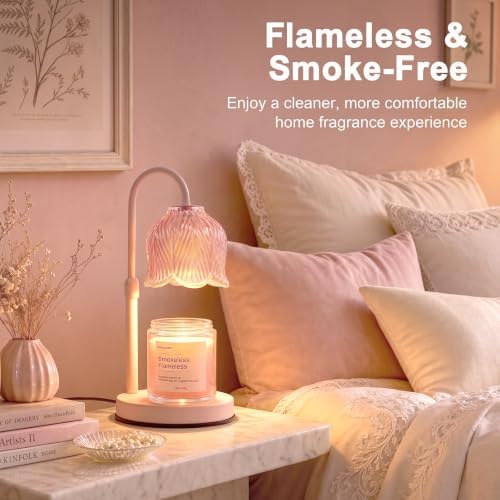Candle Warmer Lamp with Timer, Pink Modern Candle Lamp for Home Decor, Electric Candle Warmer Lamp, Dimmable Wax Warmer for Jar Candles, Gift Box Included - Clear Pink - Image 4