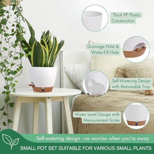 Self Watering Pots for Inoor/Ourdoor Plants 5/5.5/6/6.5/7" Plastic Planter - Image 4