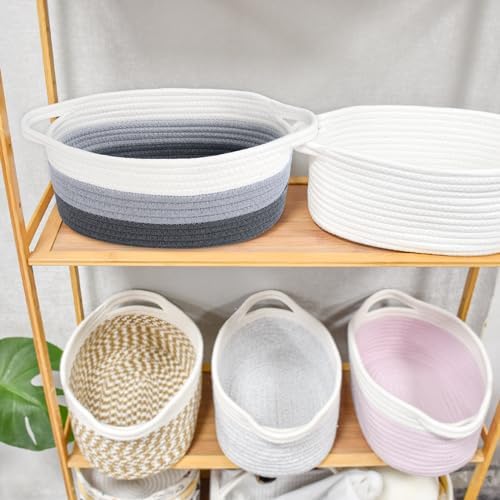 ABenkle Small Basket with Handles, Boho Decorative Rope Woven Dog Cat Toy Storage Bin Shelf Storage Organizer, Easter Christmas Gift Basket, 12"x8"x5" - Image 7