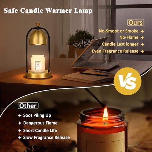 Hong-in Gold Candle Warmer Lamp with Timer-Modern Room Decor Aesthetic Vintage, Gifts for Women,Dimmable Wax Melt Warmer for Scented Wax with 2 Bulbs - Image 3