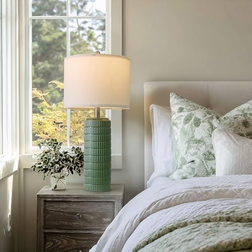 PoKat 27.5" Dark Green Ceramic Table Lamps for Living Room, Farmhouse Table Lamps Set of 2 for Bedroom Night Stands, Modern Bedside Lamps for End Side Table, Vintage Nightstand Decor Lamps Home Office - Image 4