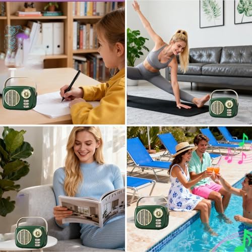 Retro Bluetooth Speaker,Vintage Decor for Kitchen Desk Bedroom Office Green - Image 3