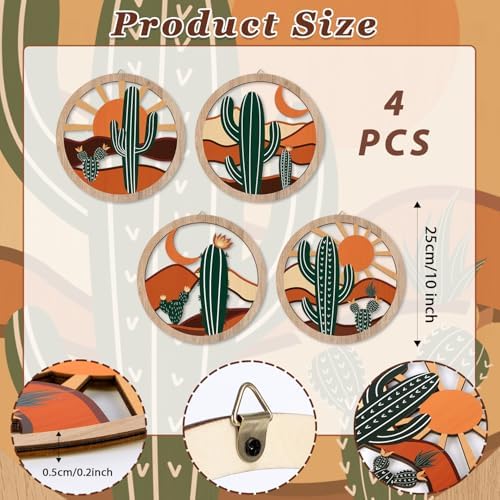 HPNIUB Boho Cactus Wall Decor, Rustic Desert Tropical Botanical Hanging Wood Sign for Living Room, Round Southwest Plant Wooden Plaque, Sun and Moon Wall Art for Apartment Office(10''x10'') - Image 2