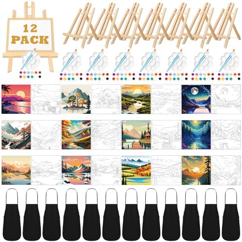 Motipuns 12 Set Landscape Pre Drawn Canvas for Paint for Adults by Motipuns