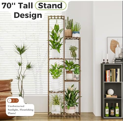 Bamworld Plant Stand Indoor Outdoor 7 Tier Tall Large Wood Plant Shelf - Image 2