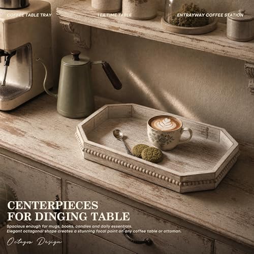 EOSAHR Pine Wood Decorative Tray: Serving Tray for Home Decor, Whitewash - Image 5