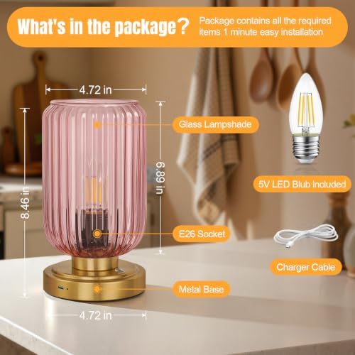 LightRound Cordless Table Lamp for Bedroom, Touch Stepless Dimmable - Image 6